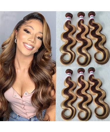 Bestsojoy Ombre Highlight Brazilian Virgin Hair Body Wave 4 Bundles 12A Remy Human Hair Weaves P4/27 Ombre Brown Blonde Brazilian Body Wave Hair Extensions(22 24 26 28, Highlight Hair Bundles) 22 24 26 28 Highlight Hair Bu…