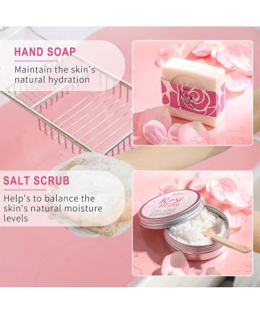 Rose Spa Gift Set for Women - Essential Oil Bath Set with Salt Scrub, Soap & Petals - Mother's Day Gift Box - BFFLOVE 6Pc Dried Floral - Buy Online on GoSupps.com
