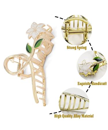 2 Pcs White Lily and Pink French Bell Orchid Flower Hair Clips for Women and Girls - Metal Alloy Hair Accessories - Buy Online on GoSupps.com