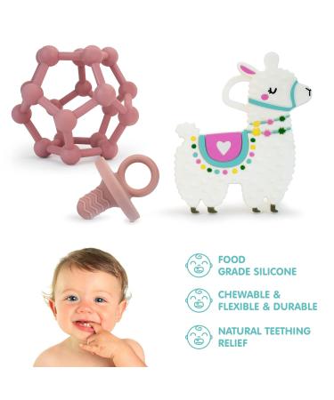 Bambiya Baby Teethers - Food-Grade Silicone Teething Toys for Infants 0-12 Months - 3-Pack Llama Ball and Pacifier Set - Buy Online on GoSupps.com