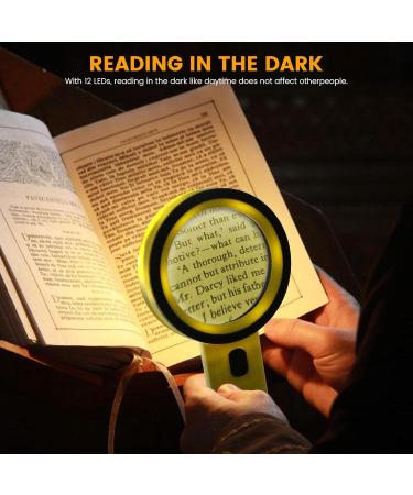 Aixpi 30x Magnifying Glass with Light - 12 LEDs Illuminated for Seniors Reading & Inspection | Perfect for Macular Degeneration Coins & Jewelry - Yellow - Buy Online on GoSupps.com