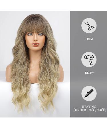 HAIRCUBE Ombre Brown & Blonde Long Curly Wig with Bangs - Heat-Resistant Synthetic Wig for Fashionable Women | Natural Appearance - Buy Online on GoSupps.com