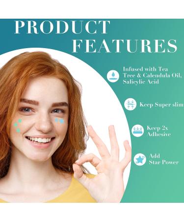 Acne Pimple Patch 112 Patches with Tea Tree & Calendula Oil - Hydrocolloid Acne Dots for Face - Cute Green & Blue Star-Shaped Pimple Stickers - Buy Online on GoSupps.com