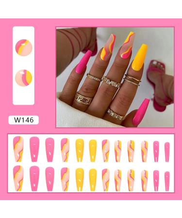 3 Packs (72 Pcs) Glossy Stick on Coffin Fake Nails with Colorful Stripes - Medium Length French False Nails Set for Women and Girls - Buy Online on GoSupps.com