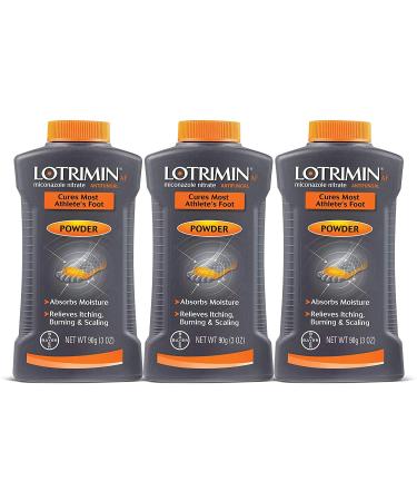 Lotrimin AF Athlete's Foot Antifungal Powder, Miconazole Nitrate 2% Treatment, Clinically Proven Effective Antifungal Treatment of Most AF, Jock Itch and Ringworm, 3 Ounces Bottle (Pack of 3)