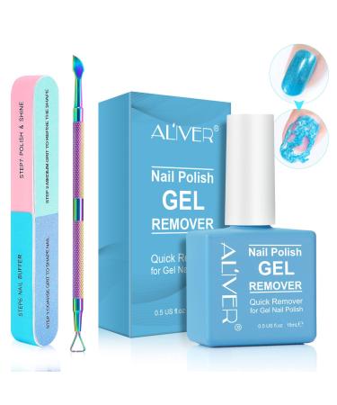 Gel Nail Polish Remover 0.5 Fl Oz with Nail File & Nail Polish Scraper Professional Gel Polish Remover for Nails Easily & Quickly Remove Nail Polish in 3-5 Minutes Doesn't Hurt Nails 0.5 Fl Oz (Pack of 1)