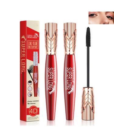 Yanqina Super Long Mascara 4d Waterproof and Sweat Proof Mascara Super Long Luxurious Mascara Stereo Lengthening Mascara Yanquina Drying and Not Sticky Mascara for Women 2pc