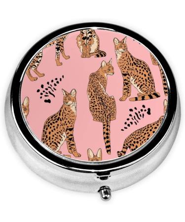 Custom Round Pill Box with 3 Compartments - Cute Savannah Cat Design Pill Organizer for Men & Women - International Shipping - Buy Online on GoSupps.com