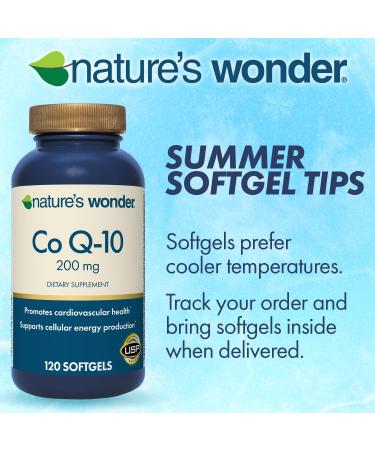 Nature's Wonder CoQ10 Supplement - CoQ10 200mg Softgels to Support Heart Health Cardiovascular Function and Cellular Energy Production 120 Softgels 120 Days Supply - Buy Online on GoSupps.com
