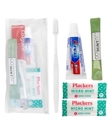 Travel-sized Adult Dental Care Kit Bulk TSA-compliant Oral Care Bag includes a toothbrush floss picks toothpaste and mint mouthwash Pack of 1