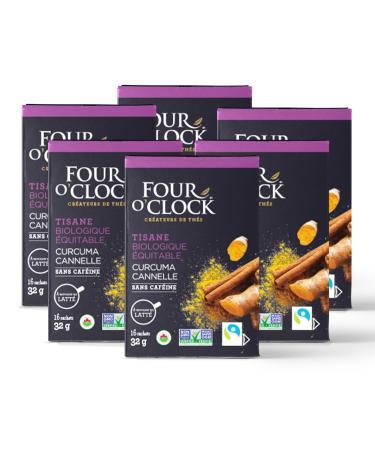 Four O'Clock Turmeric Cinnamon Herbal Tea Organic Fairtrade Non-Gmo Kosher Gluten-Free 6 Packs (96 teabags)