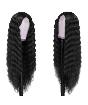 INSTASTYLE 30 Inch Lace Front Synthetic Curly Wig for Women - Black Loose Deep Wave Hair Replacement | 1B 30 Inch Black - Buy Online on GoSupps.com