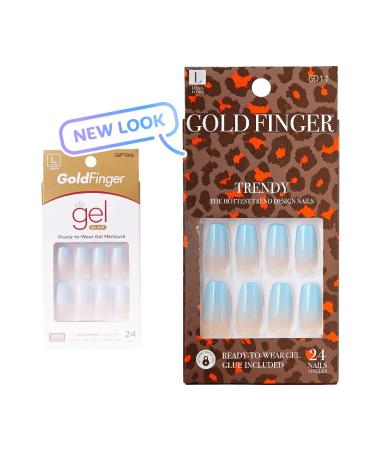 Gold Finger GF98 Full Cover Gel Long Nails Kit with Glue - Glam Ready-to-Wear Gel Manicure - Buy Online on GoSupps.com