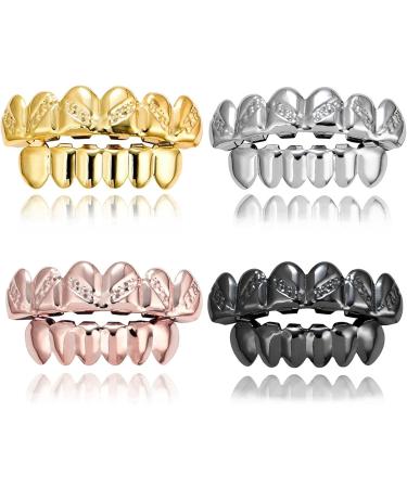 Rapper Braces Engraved Pattern Hip Hop Tooth Hat Halloween Grillz Golden Top Bottoms Set Gunmetal - Buy Online on GoSupps.com