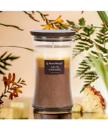 Aroma Naturals 3-Layer Scented Candle 21.52 oz - Salt & Caramel | Large Aromatherapy Candle, 100 Hours Burn Time, Natural Soy Wax, Wooden Lid | Home Fragrance - Buy Online on GoSupps.com
