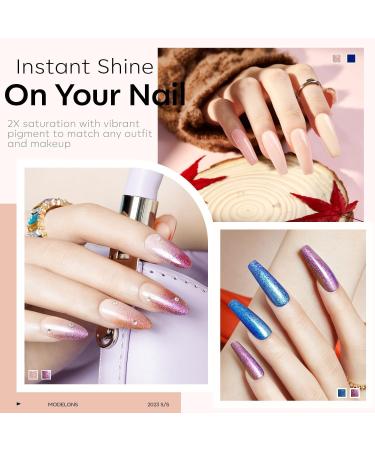 Modelones Gel Nail Polish Kit 20 Colors Nude Gel Polish Set White Glitter Pink Navy Blue Chameleon with Glitter Glossy&Matte Top Base Coat Nails Art Starter Manicure Home DIY Gifts Pink Blue - Buy Online on GoSupps.com