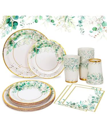 ecaqlin Green Paper Plates Set for 24 People Paper Sage Green Paper Plates and Napkins Cups Set for Birthday Supplies Wedding - Buy Online on GoSupps.com