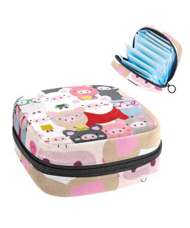 Women's bonds Storage pockets Stillpad holder Cute pig with glasses pink gray red portable period kit pocket feminine product bag for women girls color1