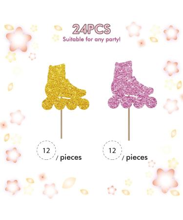 Set of 24 Roller Skates Cupcake Toppers for Boy Girl Birthday Gold & Pink Glitter Roller Skate Sign Cupcake Toppers Cake Decorations for 80s 90s Retro Hip Hop Skating Party Supplies - Buy Online on GoSupps.com