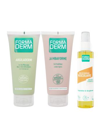 Formaderm - Kit Pr paration et R cup ration Bio et Vegan avec Huile de Massage Musculaire 100ml Gel Articulations Argiladerm et Gel Jambaforme - Fabrication Fran aise
