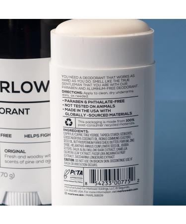 MARLOWE. No. 024 Natural Deodorant for Men 3-Pack | Aluminum Free Stick | Made with Coconut Oil Shea Butter Jojoba | Only No-Nonsense Ingredients that Work Best | Fresh & Woodsy Scent Original 3pack - Buy Online on GoSupps.com