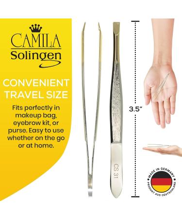Camila Solingen CS31 3.5 Gold Tipped Surgical Tweezers - German Stainless Steel, Straight Tip, for Flawless Facial Hair & Eyebrow Shaping - Men/Women - Buy Online on GoSupps.com
