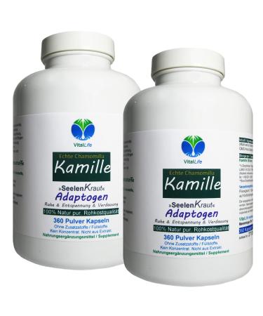 Chamomile Chamomilla 720 (2x360) chamomile flowers capsules - stomach & intestine adaptogen + soul cabbage for relaxation - no extract - not highly dose - pure nature - without additives.27120-6 129.6 g (2 pack)
