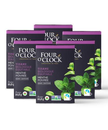 Four O'Clock Peppermint Herbal Tea Organic Fairtrade Non-Gmo Kosher Gluten-Free 6 Packs (96 teabags)