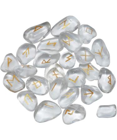 Mookaitedecor Clear Quartz Viking Norse Runes Set - 25 Stones with Elder Futhark Alphabet for Divination & Healing - Witchcraft Pagan Supplies & Room Decor - Buy Online on GoSupps.com