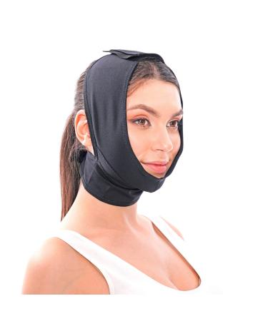 Post Surgery Facial Compression Neck Coverage Chin Strap V-Shaped Face Slimmer M-L Black