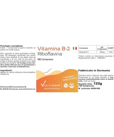 Buy Vitamin B2 Riboflavin 100mg - 6-Month Supply 180 Vegan Tablets | International Shipping | Vitamintrend  - Buy Online on GoSupps.com