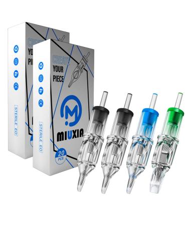 MIUXIA Tattoo Cartridge Needles 40Pcs Assorted Mixed Tattoo Needle Cartridges Round Liner Shader Magnum 3RL 5RL 5RS 7M1 Disposable Membrane Tattoo Supplies Agujas Para Tatuajes 1203RL/1205RL/1205RS/1207M1