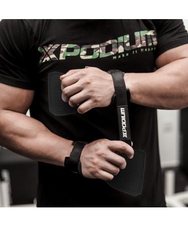 XPODIUM Natural Rubber Hand Grips Fingerless,Grips for Workouts Like Pull-ups, Gymnastics, WODs with Wrist Straps, No More Chalk, Prevents Blisters and Tears,for Men and Women Small Black