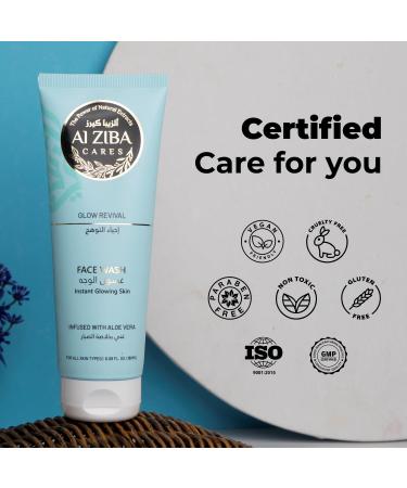 ALZIBA CARES Glow Revival Face Wash Infused with Aloe Vera and Vitamin E | Glycolic Acid for Glowing Skin | Brightening and Clear Skin Tone Facial Cleanser for Men & Women | 180ml - Buy Online on GoSupps.com