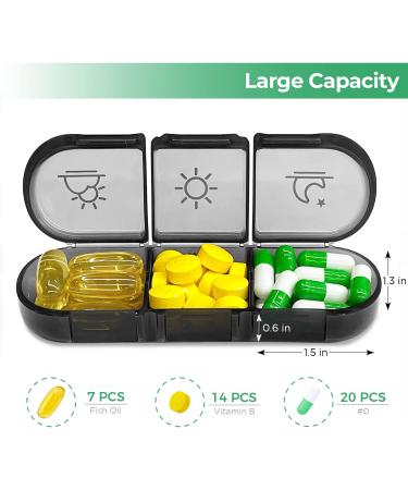 PULIV Weekly Pill Organizer 3 Times a Day - Portable 7 Day Travel Pill Box with Large Containers - Black Pill Case for Vitamins, Medication, Supplements - Light-Proof - Buy Online on GoSupps.com
