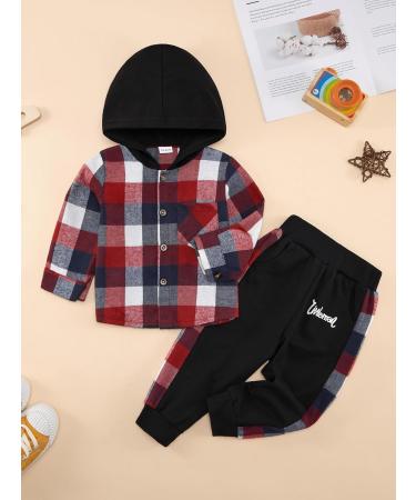 Naiyafly Toddler Boys Red Plaid Hoodie & Pants Set | Kids Outfit 5-6 Years - Buy Online on GoSupps.com