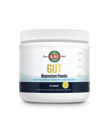 KAL Gut Magnesium Plus Aloe Vera Powder - Lemon Drink Mix - Magnesium Citrate Supplement with Aloe Vera Gel for Digestion & Relaxation Support - No Sugar - 60-Day Guarantee 40 Servings 4.8 OZ