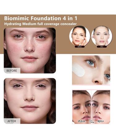 Biomimic Foundation 4 in 1-30ml Hydrating Medium Full Coverage Concealer with SPF 50+Longwearing & Waterproof for Gym Sports Dancing - Buy Online on GoSupps.com