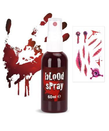 Aposhion Halloween Fake Blood Makeup Costume - Fake Blood Spray 2oz(60ml) Face Paint Makeup Halloween Blood for Zombie Bloody Vampire Clown Makeup Halloween Cosplay for Women and Men, Easy to Clean 60 ml
