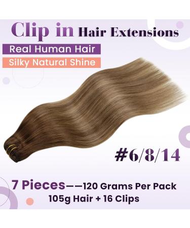 Shop Laavoo 60cm Clip-In Real Hair Extensions - Brown Balayage Remy Human Hair 105g 7pcs - Ombre #6/8/14 - Buy Online on GoSupps.com