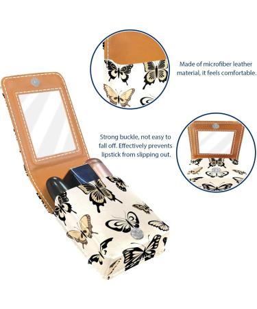 Travel Lipstick Organizer Case - Portable Makeup Bag with Mirror & Hand-Drawn Butterflies Design | Shop Now - Buy Online on GoSupps.com