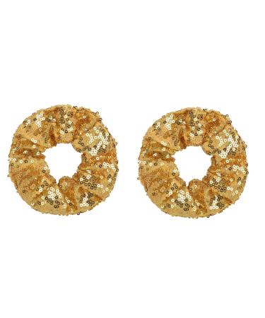 ZOONAI Women Teen Girls Sequins Satin Scrunchies Hair Accessories Elastic Sparkly Hair Ponytail Holder Hair Tie - Set of 2 (Gold)