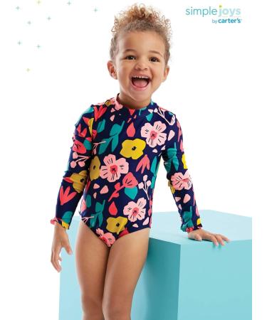 Simple Joys by Carter's Baby Girls' Navy Floral Swimsuit, 3-6 Months | Long Sleeve Zipper One Piece - Buy Online on GoSupps.com