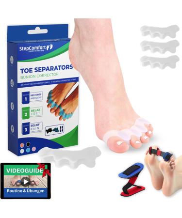 Stepcomfort toe spreader Hallux Valgus 4 STK elastic bale toe corrector 1 piece toe separator silicone hammer toe correction toe correction toe spacer for realignment of the feet (white)