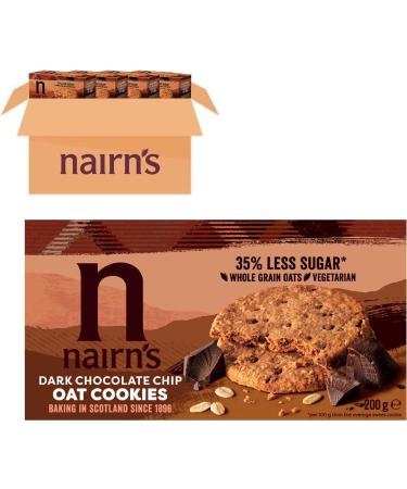 Nairn s Dark Chocolate Chip Oat Cookies | Made with Wholegrain Oats | High Fibre| Vegetarian | No Artificial Colours Flavours or Preservatives | 200g (4-Pack)