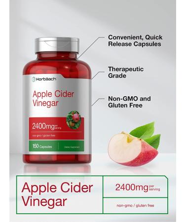 Apple Cider Vinegar Capsules 2400mg - 150 Capsules - Non-GMO & Gluten Free Supplement by Horbaach - Buy Online on GoSupps.com