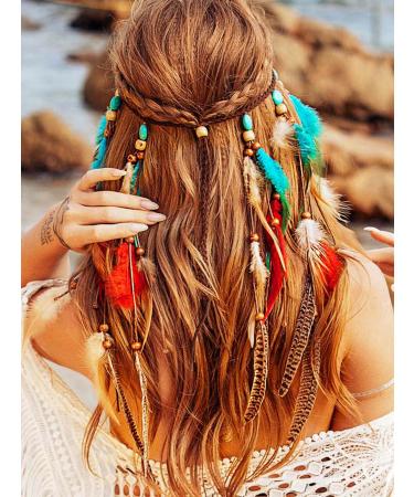 Boho Feather Headband - Turquoise Bohemian Hair Accessories for Women & Girls - Buy Online on GoSupps.com