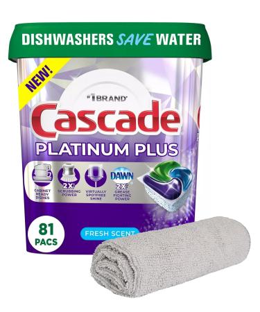 PURPUR Cloth & Cascade Platinum Plus ActionPacs Dishwasher Detergent Pods Fresh Scent (81 Ct)