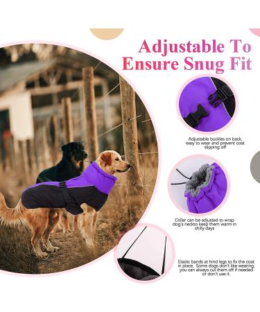 IECOii Extra Warm Reflective Adjustable Dog Jacket - Purple | Fleece Turtleneck Winter Coat for Small, Medium & Large Dogs - Buy Online on GoSupps.com