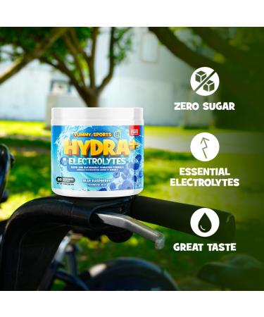 Yummy Sports Hydra+ Electrolyte Instant & Long-Lasting Hydration - Electrolyte Powder with Himalayan salt Coconut Water Powder Vitamin C Magnesium & Potassium Citrate 30 Servings 210g - Blue Raspberry - Buy Online on GoSupps.com